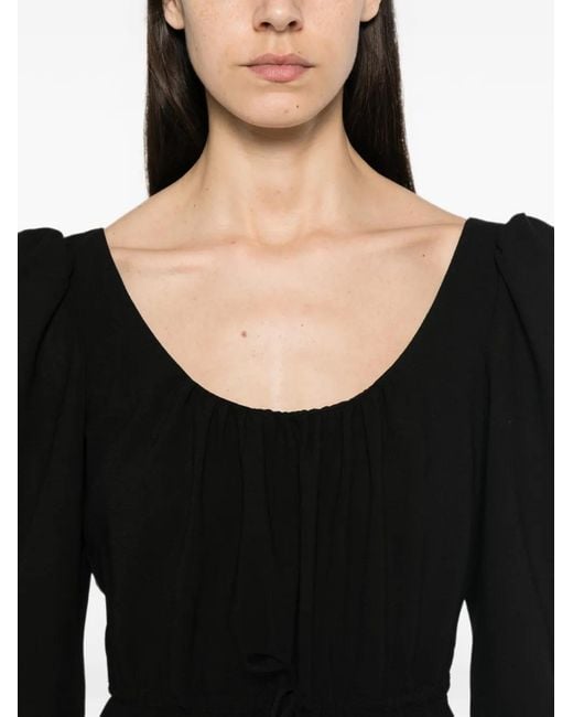 Alessandra Rich Black Ruffle-Trim Scoop-Neck Midi Dress