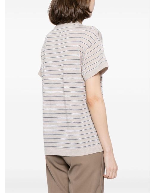Brunello Cucinelli White Striped Intarsia-knit T-shirt