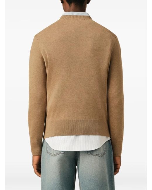 AMI Natural Crew Neck Sweater With Ribbed Details And Emblem for men