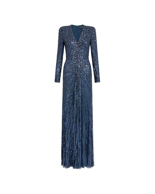 Jenny Packham Blue Eve Sequin-Embellished V-Neck Dress