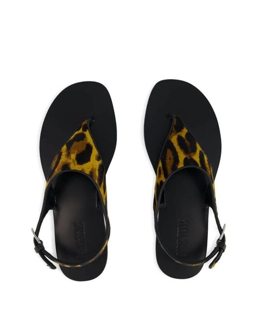 Paris Texas Black Leopard-Print Flat Sandals