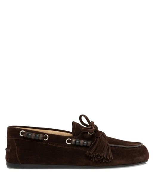 Miu Miu Brown Beaded Tassel Loafers
