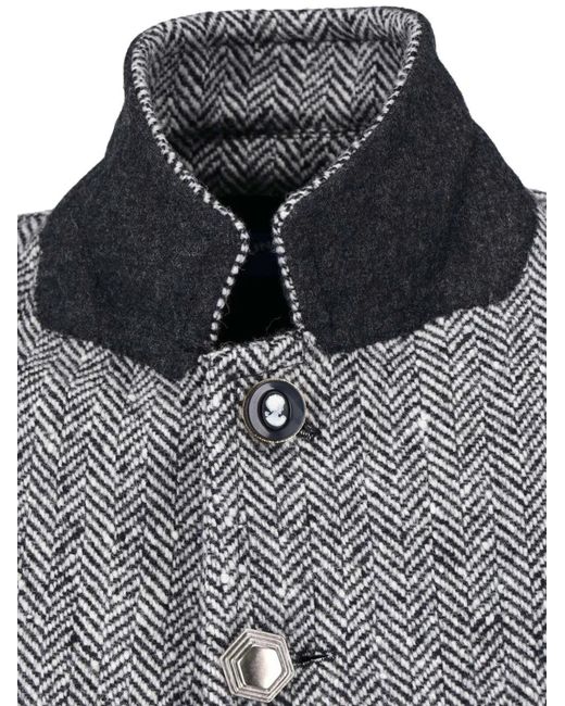 Junya Watanabe Gray Herringbone-Pattern Button-Up Jacket for men