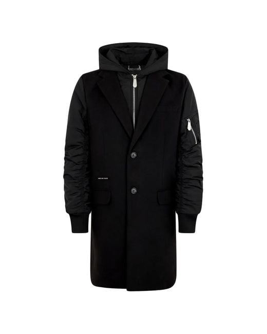 Philipp Plein Black Hooded Single-Breasted Coat for men