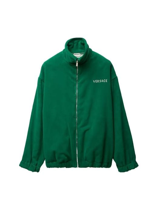 Versace Green Cotton-Terry Jacquard Zip Sweatshirt