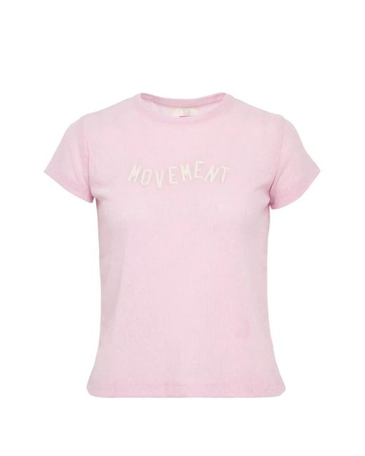 Rally Movement Pink Logo-Patch Ribbed T-Shirt