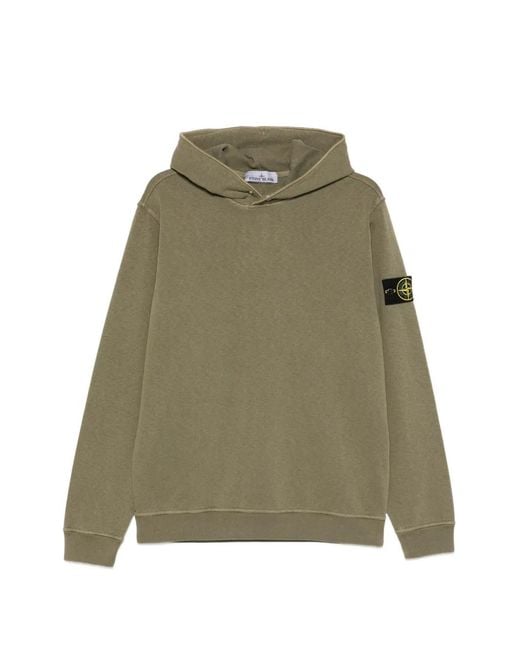 Stone Island Green Logo Cotton Hoodie for men