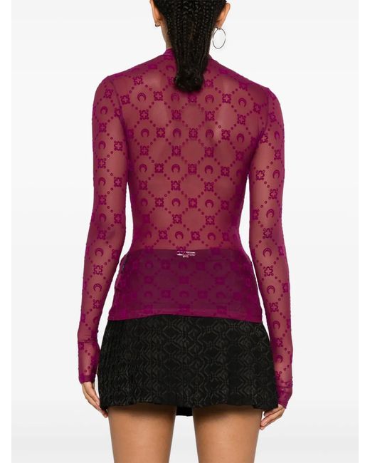 MARINE SERRE Pink Moonogram Mesh Top