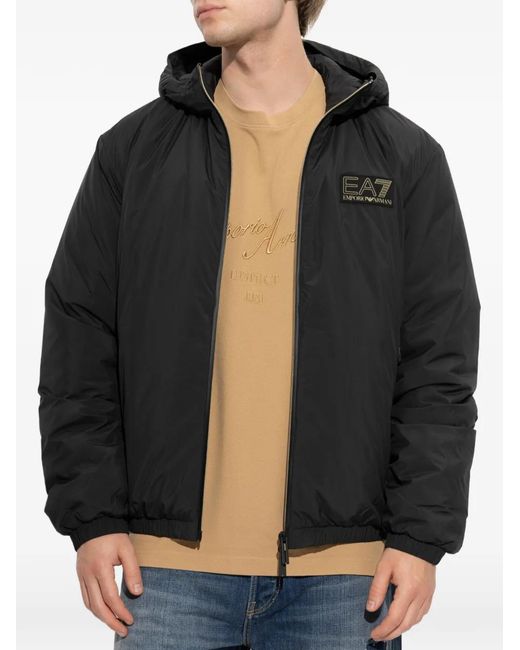 EA7 Black Logo-Patch Hooded Jacket for men