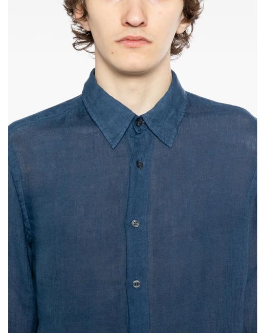 120% Lino Button-Up Overhemd in het Blue voor heren