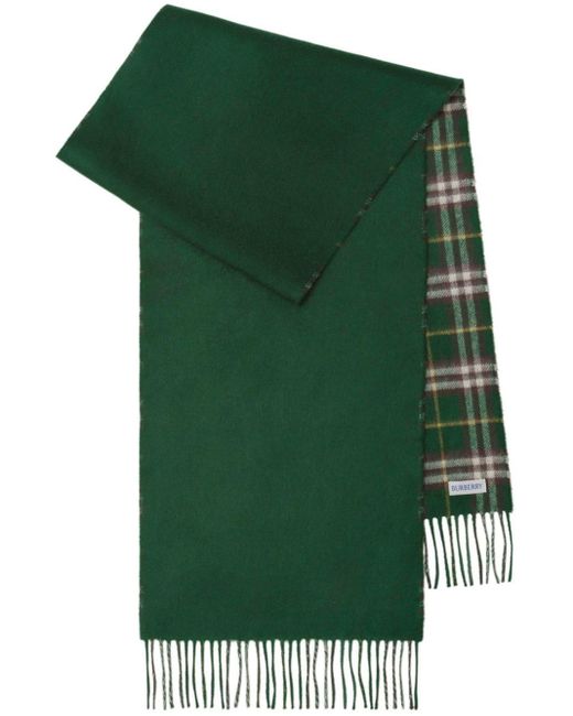 Burberry Green Fringed Check Scarf - Unisex - Cashmere