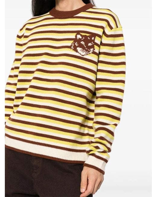 Maison Kitsuné Gray Fox Head Intarsia Striped Jumper for men