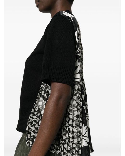Sacai Black Panelled-design Knitted Top