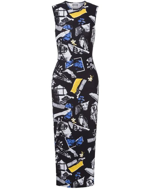 Moschino Blue Printed Midi Dress