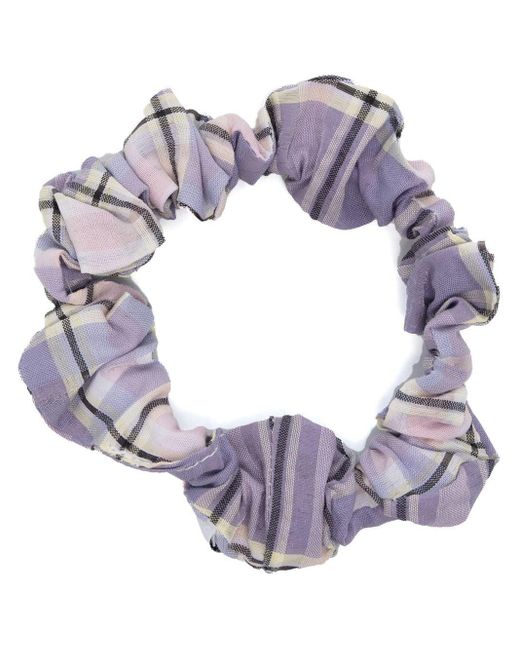 Ganni Purple Plaid Pattern Scrunchie
