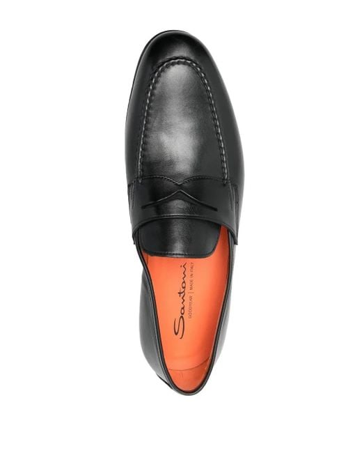 Santoni Black Penny Leather Loafers for men