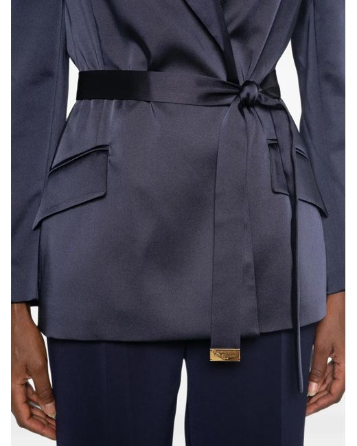 Elisabetta Franchi Blue Satin-Finish Belted Blazer