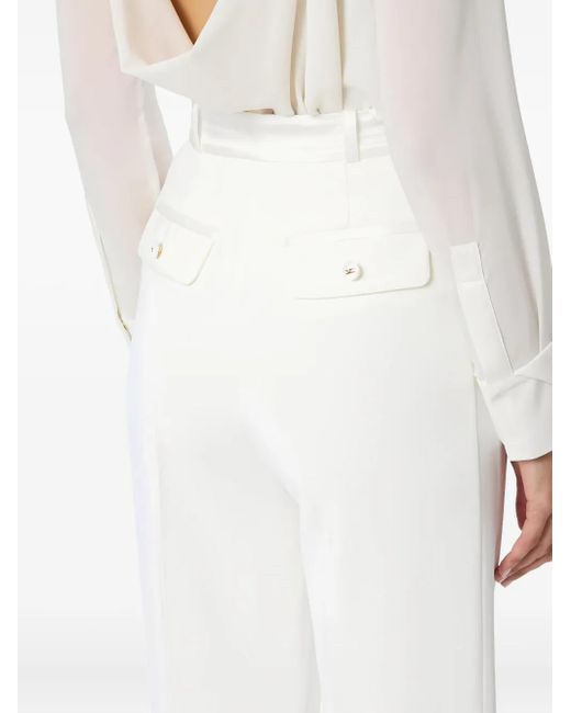 Elisabetta Franchi White Tuxedo-Detail Trousers