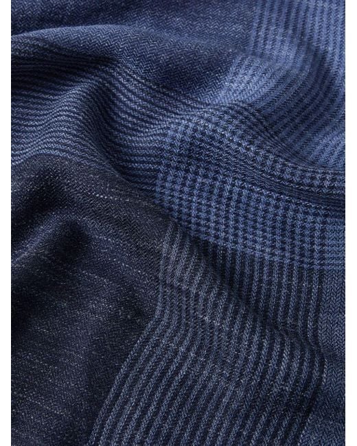 Brunello Cucinelli Blue Check-pattern Silk-blend Scarf for men