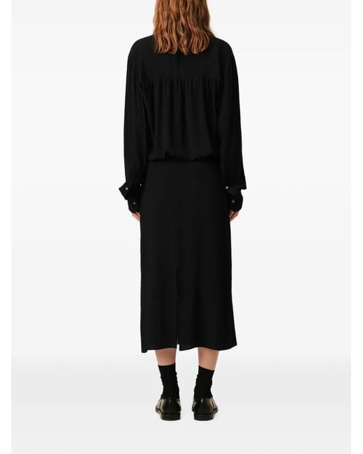 AMI Black Midi Lavallière Silk-Blend Dress