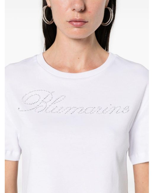 Blumarine Katoenen T-shirt Verfraaid Met Stras in het White