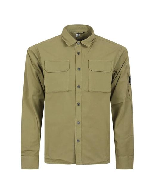 C P Company Green Lens-Detail Flap-Pocket Shirt for men