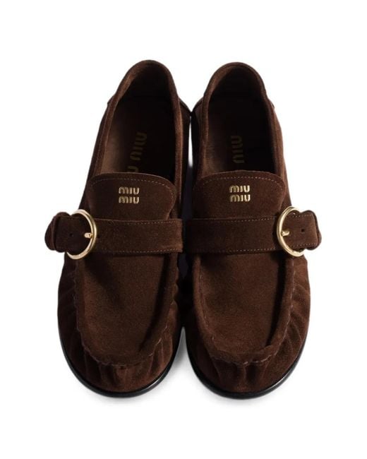 Miu Miu Brown Suede Loafers With Buckle