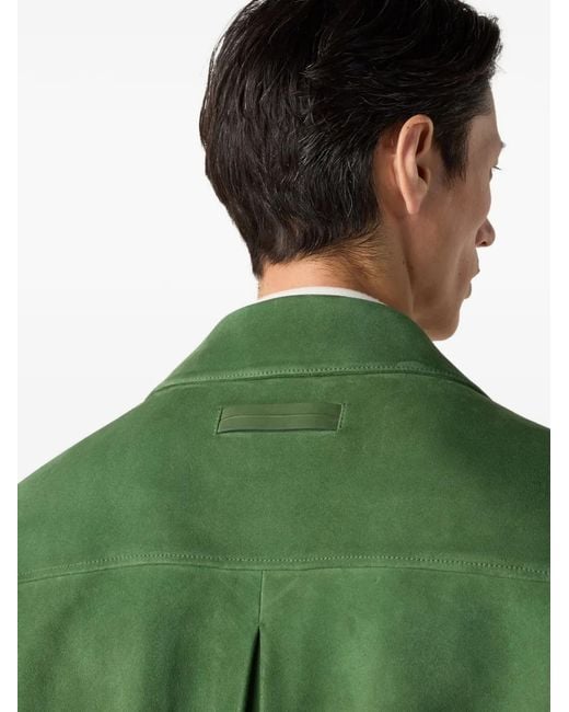 Zegna Green Suede Flap-Pocket Jacket for men