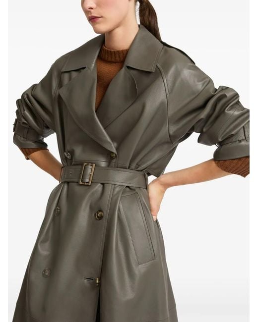 Yves Salomon Gray Belted Leather Trench Coat