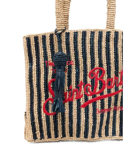 Mc2 Saint Barth White Colette Striped Raffia Tote Bag