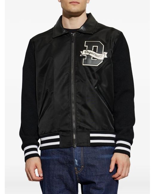DSquared² Black Logo-Patch Panelled Bomber Jacket for men