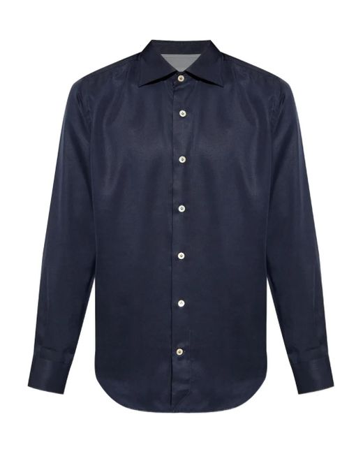Eleventy Blue Long-Sleeve Button-Up Shirt for men