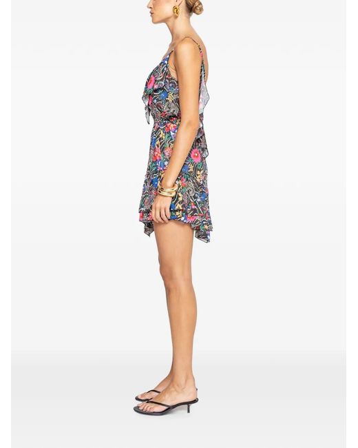 Nissa Blue Ruffled Viscose Mini Dress
