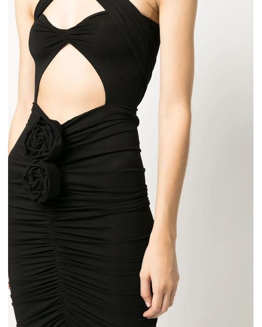 Magda Butrym Black Floral-Appliqué Cut-Out Midi Dress
