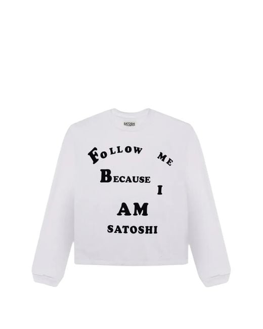 Satoshi Nakamoto White Follow Me Long Sleeve T-Shirt for men
