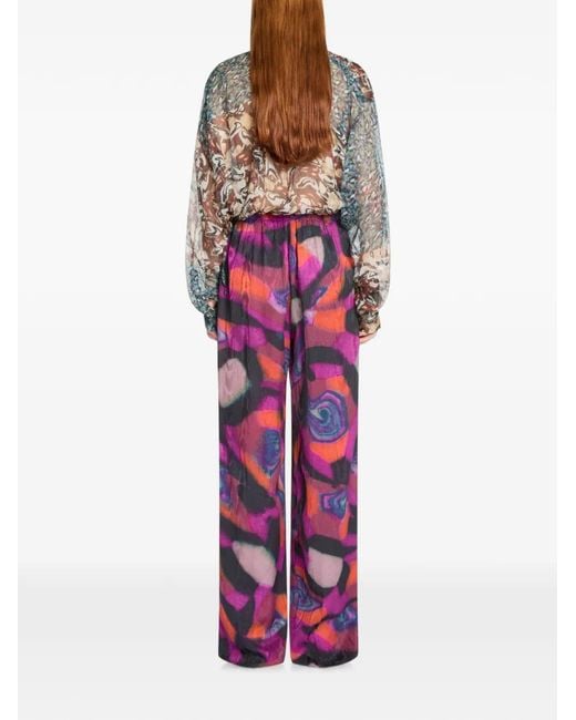 Dries Van Noten Purple Elasticated Moiré Pants