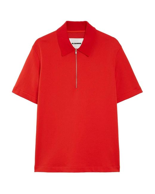 Jil Sander Red Cotton Piquet Polo Shirt for men