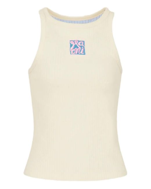 Marni Natural Logo Embroidered Ribbed Tank Top