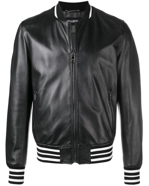 Dolce & Gabbana Leather Bomber Jacket in Black for Men - Save 40% | Lyst