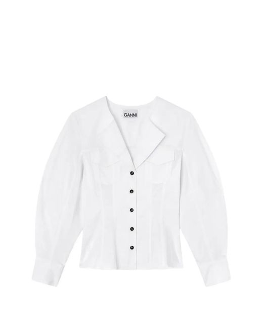 【美品】値下げ！GANNI パフスリーブ シャツ ブラウス Ganni レディース ホワイト Vネック パフスリーブ シャツの通販はau