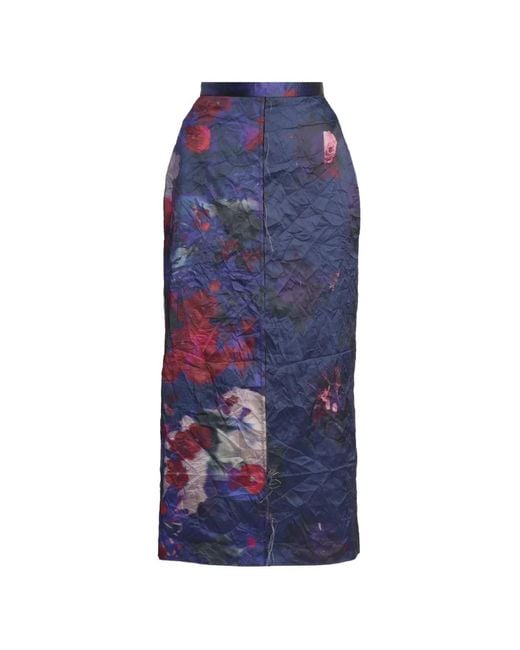 Erdem Blue Crinkled Midi Skirt
