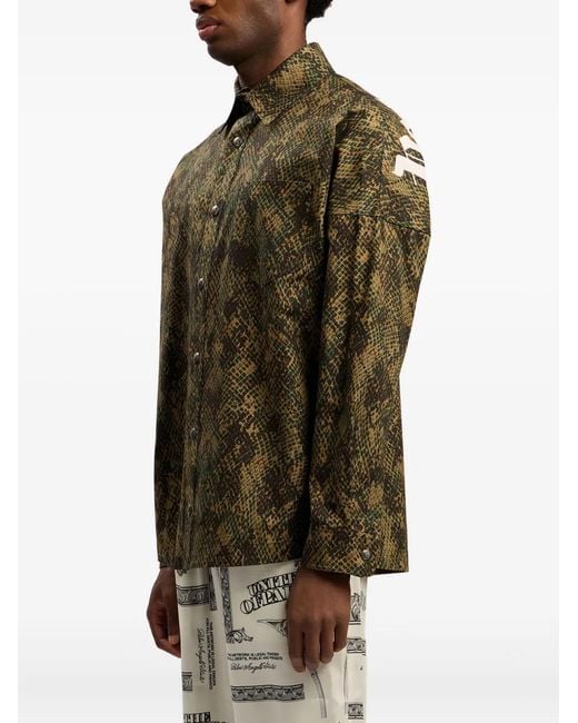 Palm Angels Green Logo Snake Overshirt for men
