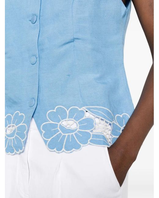 Rixo Blue Lucca Sleeveless Blouse