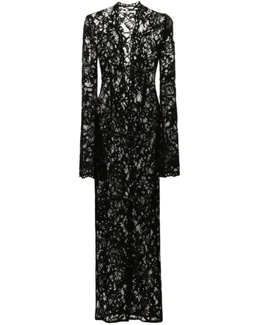MANURI Black Sally Lace Midi Dress