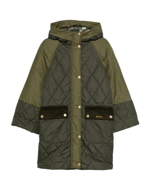 Cappotto Trapuntato Con Cappuccio di Barbour in Green