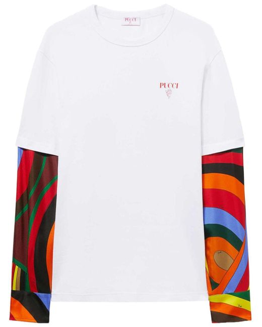 Emilio Pucci White Marmo-print Layered Cotton T-shirt for men