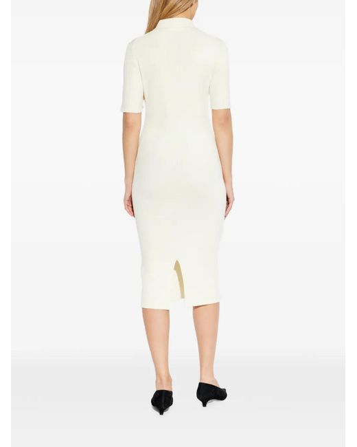 Jil Sander White Keyhole Ribbed Midi Dress