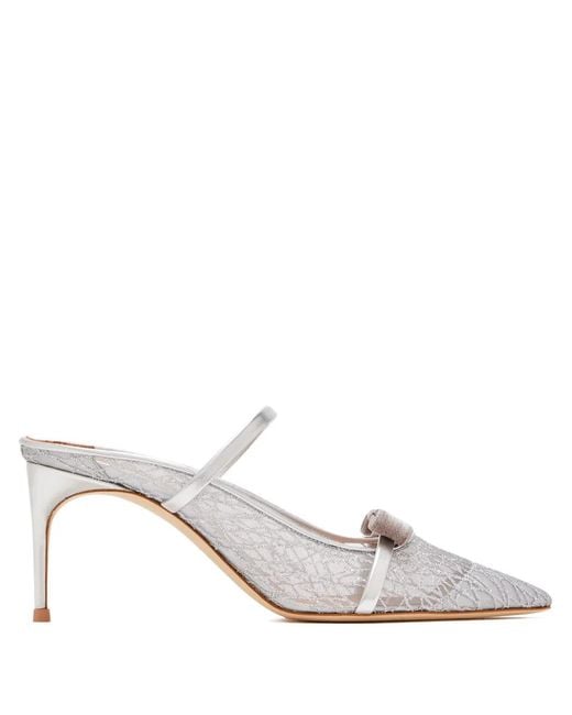 Malone Souliers White Ribbon Detail Lace Mules