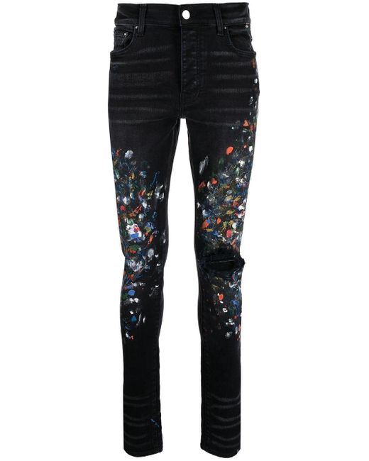 Amiri Denim Paint-splatter Skinny Jeans in Black for Men | Lyst UK
