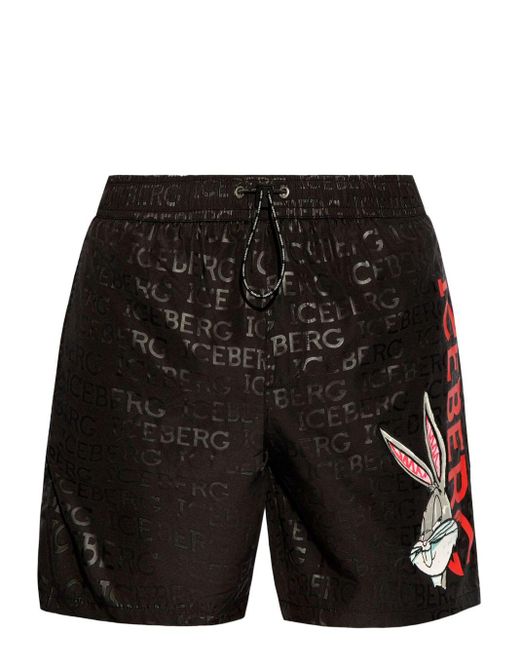 Iceberg Black X Looney Tunes Logo-print Swim Shorts for men